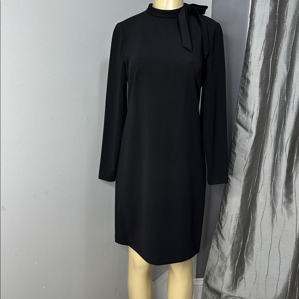 Calvin Klein Women’s Dress Black Tie Mock Neck  Crepe Sheath Sz 8 - Picture 4 of 9